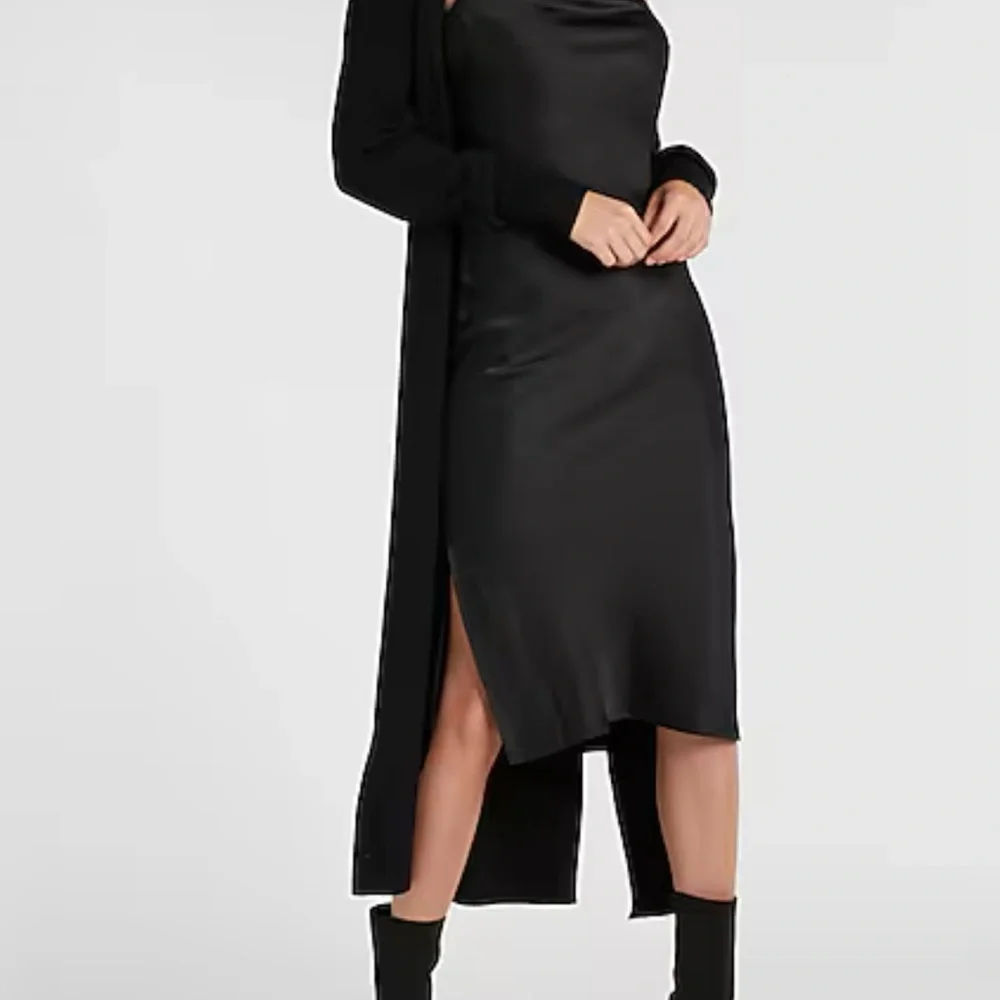 Express satin black cowl neck whimsy goth midi dress medium - Picture 2 of 8
